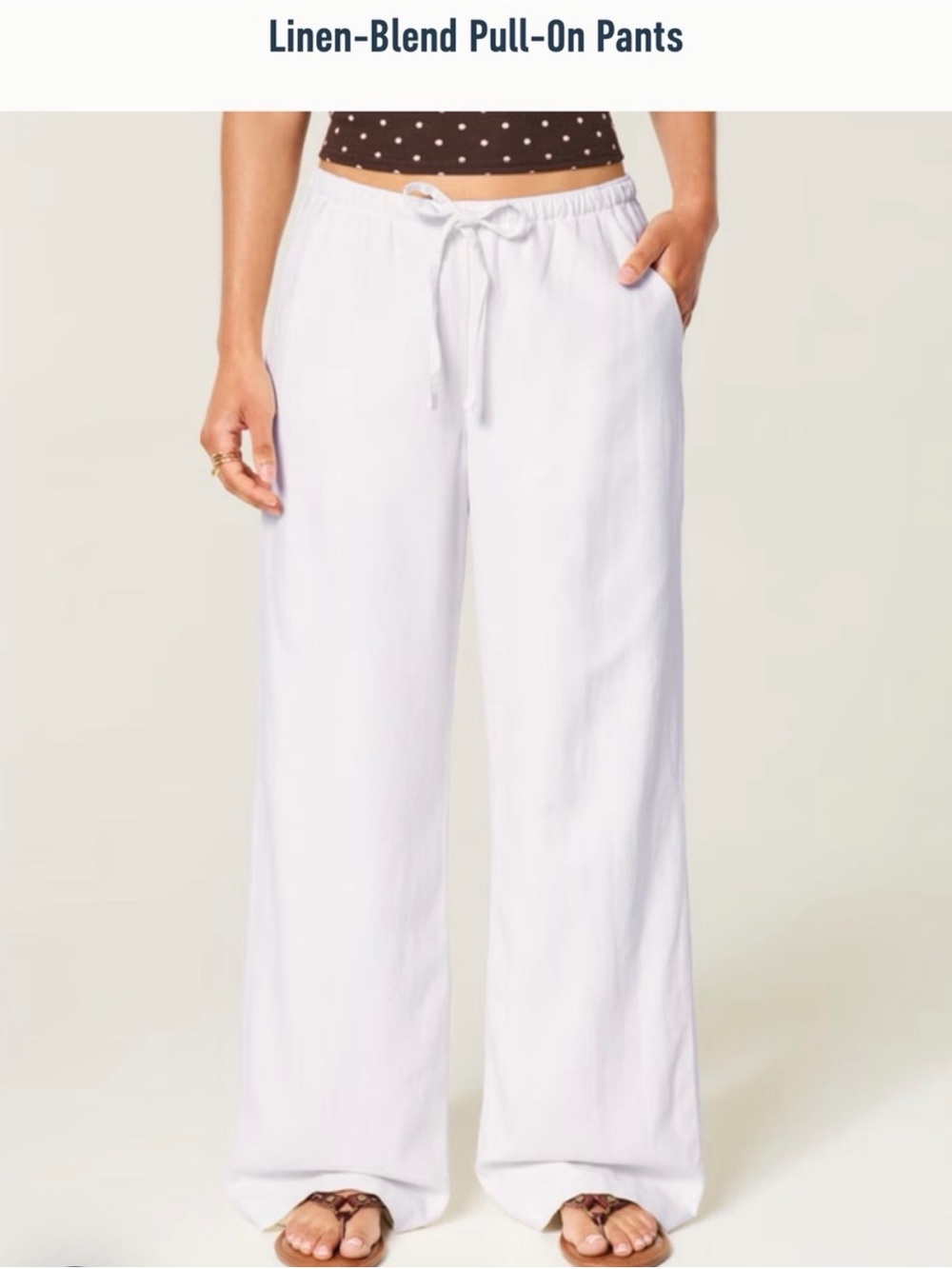 Hollister White Wide-Leg Linen-Blend Pull-On Pants